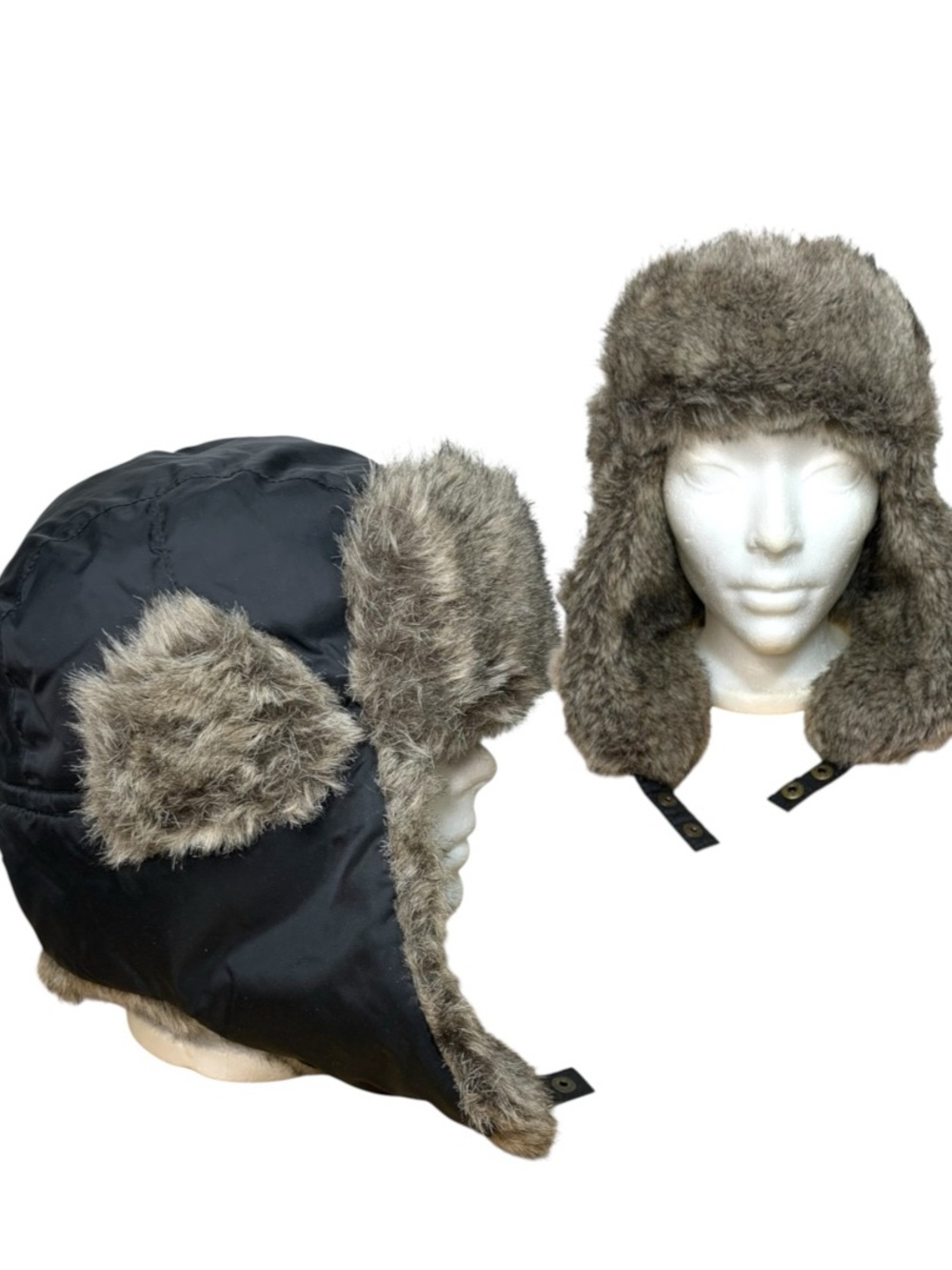 Levi's Black Trapper Hat Faux Fur Lined Brown Ear Flaps O/S Warm Outdoor Unisex